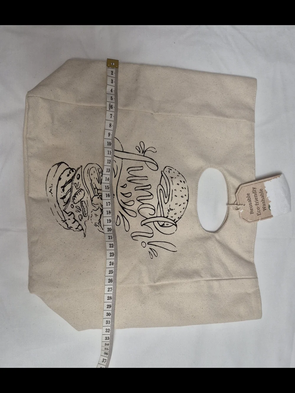 Canvas Lunch Tote Bag in Natural with Burger Print